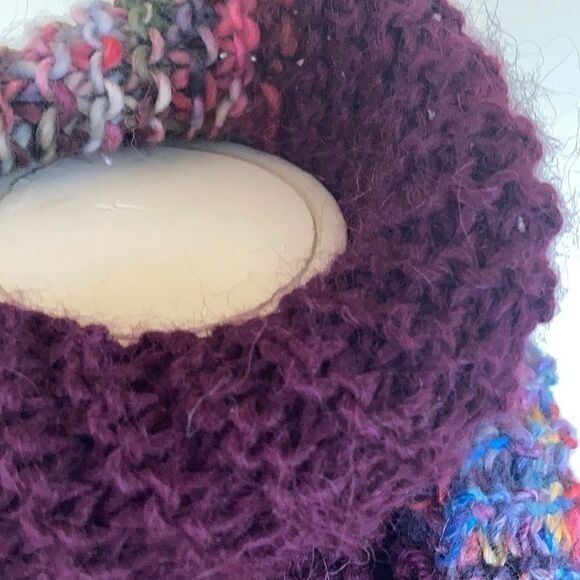 HAND CRAFTED Luxury yarn chunky knit scarf multi color wool plum orange fringe - Picture 7 of 16